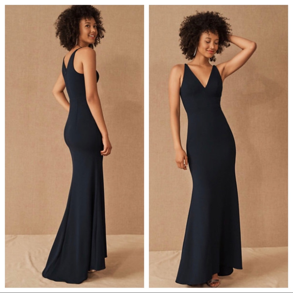 NEW BHLDN Jones V-Neck Crepe Maxi Dress Midnight Z425-1